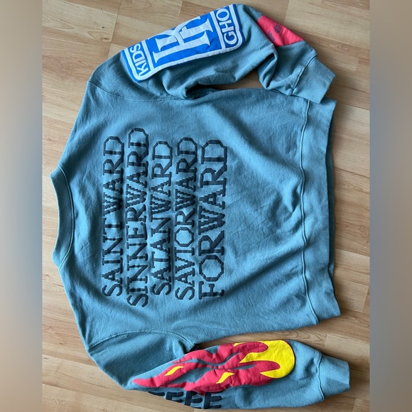 kids see ghosts streetwear brand printed teal crew neck long sleeve sweater - Picture 5 of 7